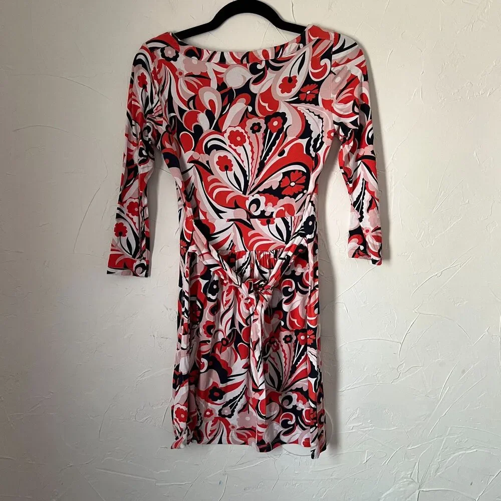 Boden Retro Sylvia Marion Tie Jersey Tunic Dress Floral Pink Red‎ Size 4 Petite